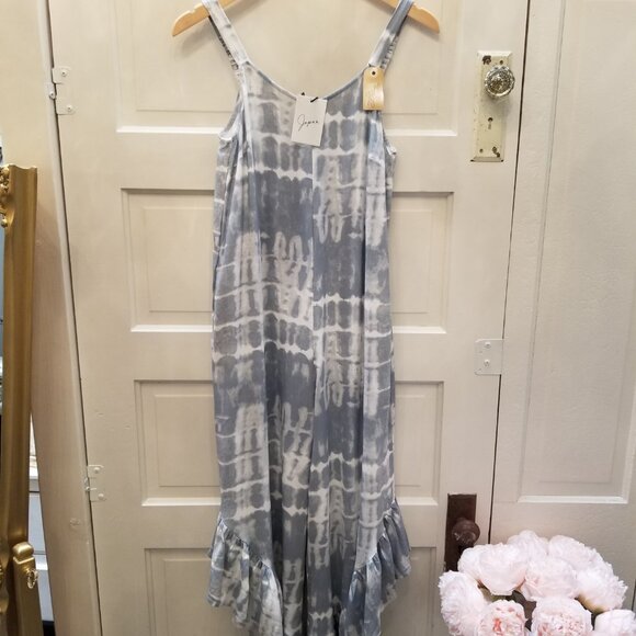 Japna Blue & White Jumpsuit Overalls Romper w/Pockets Ruffles Women's Small NEW - Picture 1 of 7